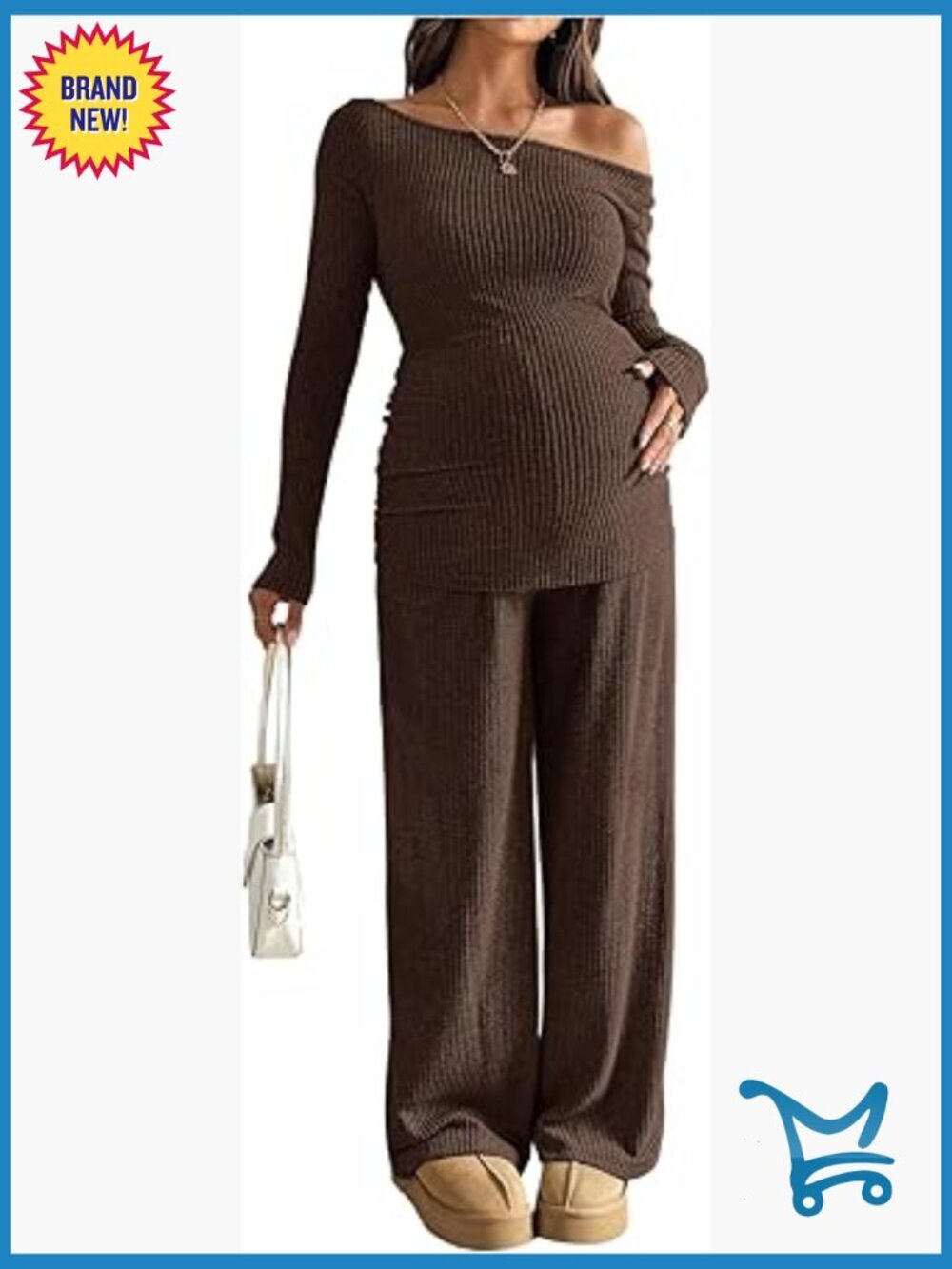 Off Shoulder Maternity 2 Piece Set Wide Leg Pants